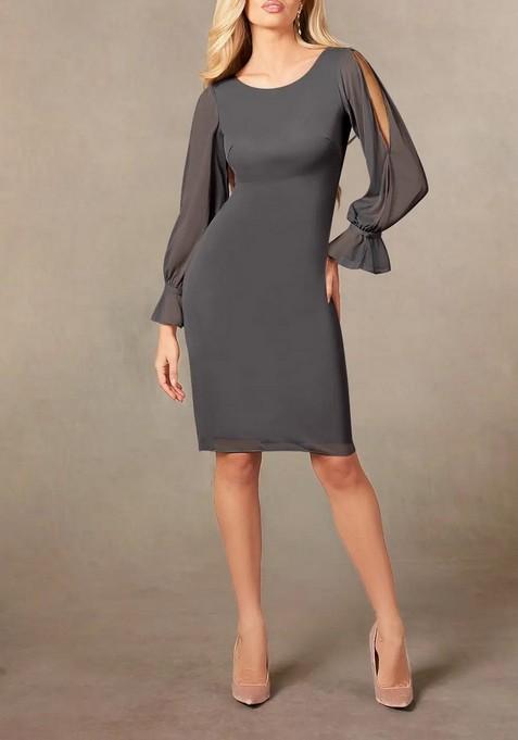 Steel Grey Sheath Thin Satin Dress