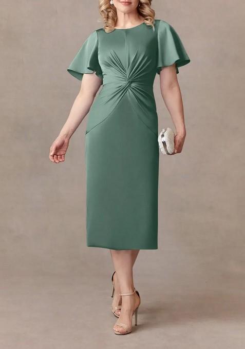 Ocean Green Sheath Pleated Thin Satin Dress