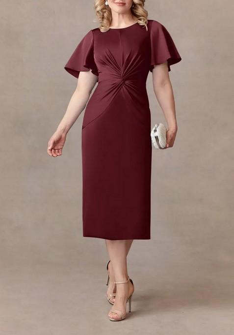 Purple Sheath Pleated Thin Satin Dress