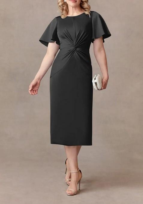 Black Sheath Pleated Thin Satin Dress