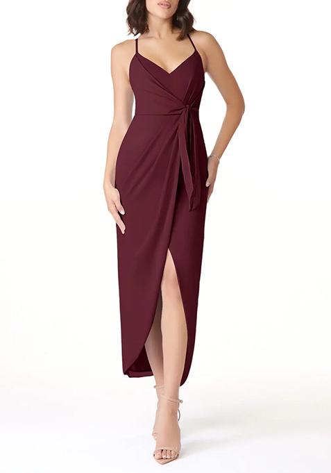 Purple Fitted Ruched Stretch Crepe Gown