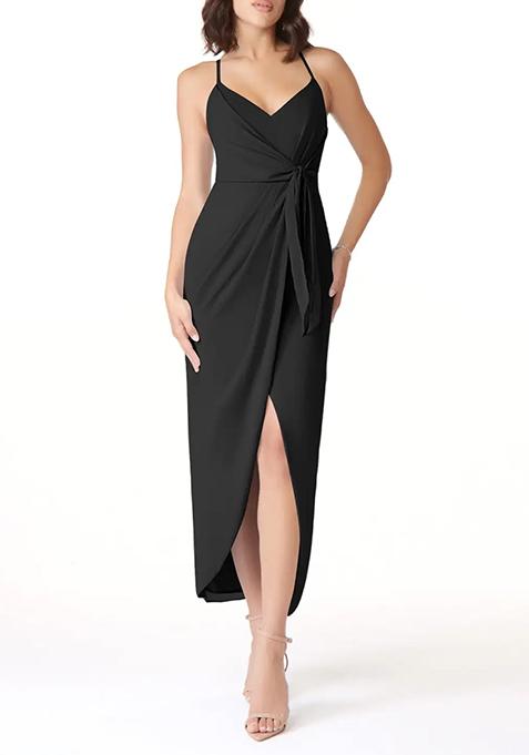 Black Fitted Ruched Stretch Crepe Gown