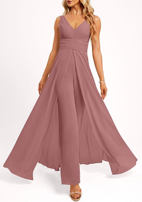 Desert Rose V-Neck Floor-Length Georgette Jumpsuit