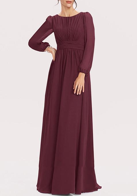 Purple A-line Scoop Floor-Length Georgette Gown