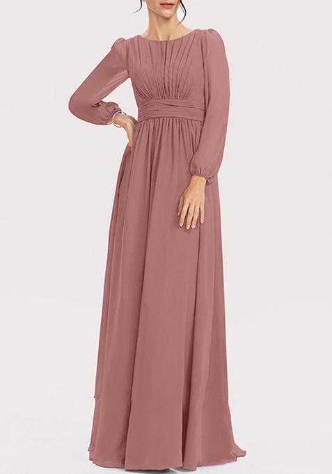 Desert Rose A-line Scoop Floor-Length Georgette Gown