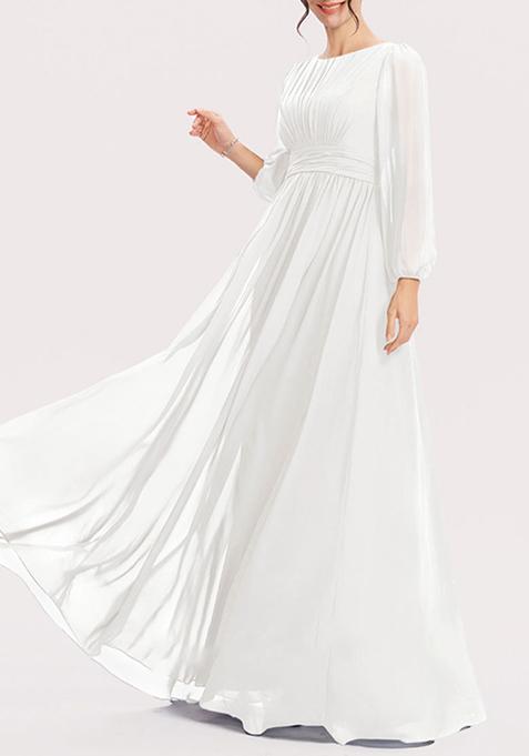 Ivory A-line Scoop Floor-Length Georgette Gown