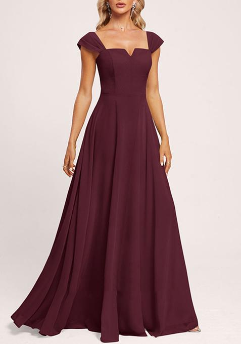 Purple A-line Off the Shoulder Floor-Length Georgette Gown