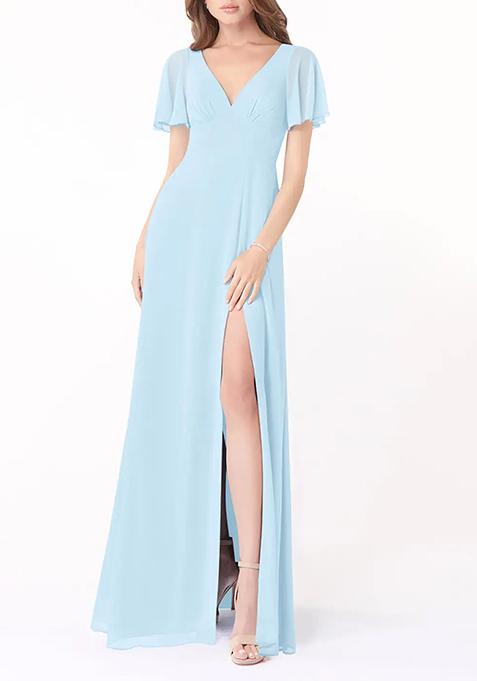 Sky Blue Sage A-Line Flounce Sleeve Gown