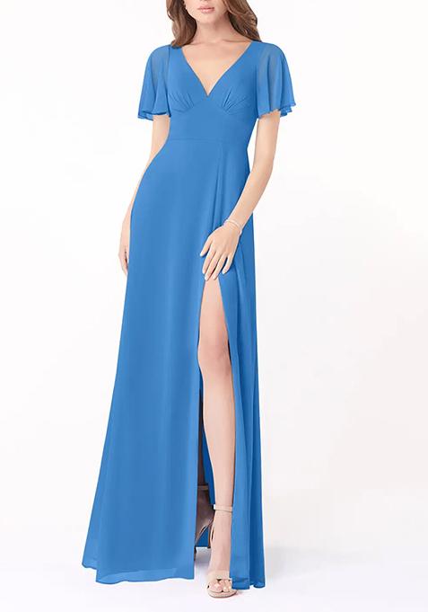 Blue Jay A-Line Flounce Sleeve Gown