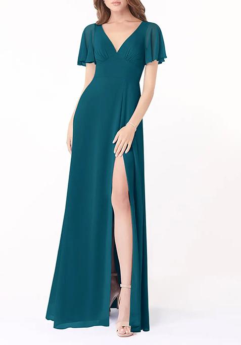 Ink Blue A-Line Flounce Sleeve Gown