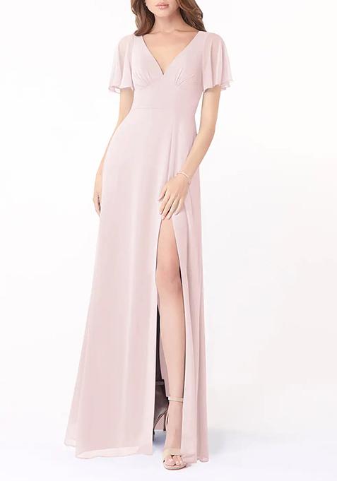 Blush Pink A-Line Flounce Sleeve Gown