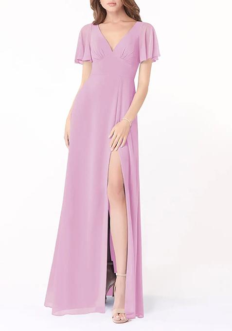 Candy Pink A-Line Flounce Sleeve Gown