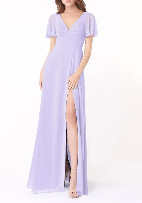 Lilac A-Line Flounce Sleeve Gown