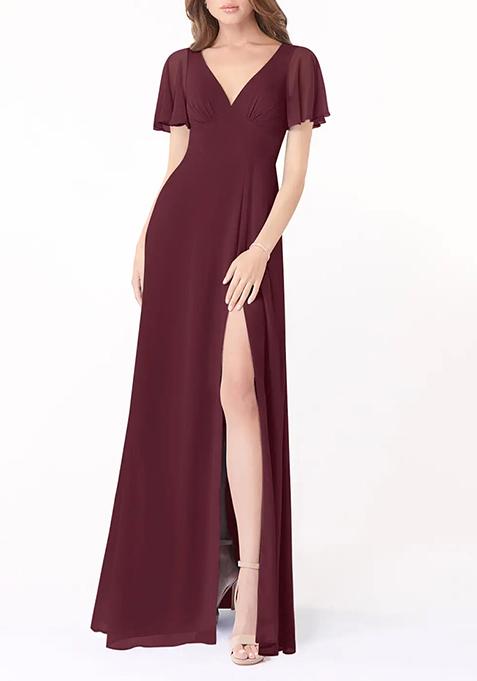 Purple A-Line Flounce Sleeve Gown