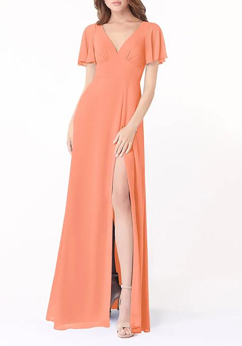 Orange A-Line Flounce Sleeve Gown