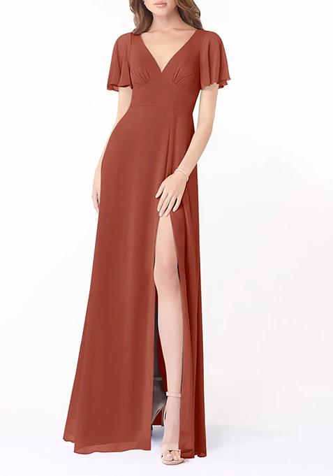 Brown A-Line Flounce Sleeve Gown