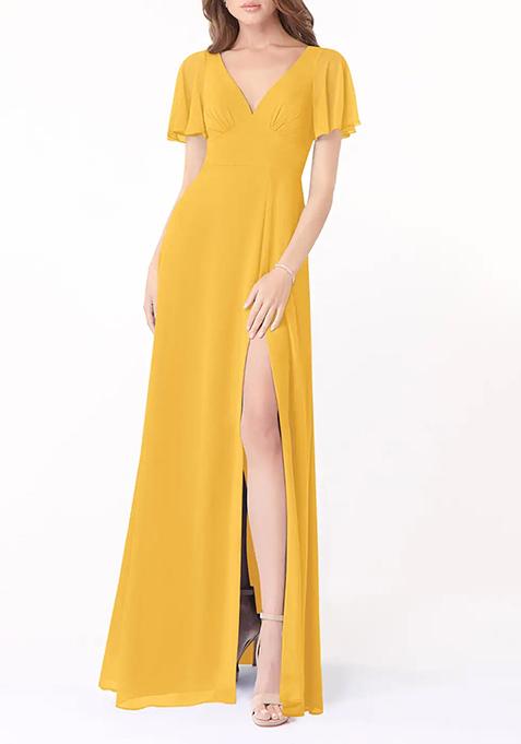 Yellow A-Line Flounce Sleeve Gown