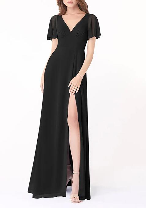 Black A-Line Flounce Sleeve Gown