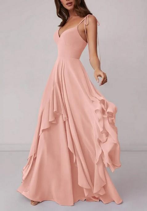 Light Pink Tiered A-line Chiffon Gown