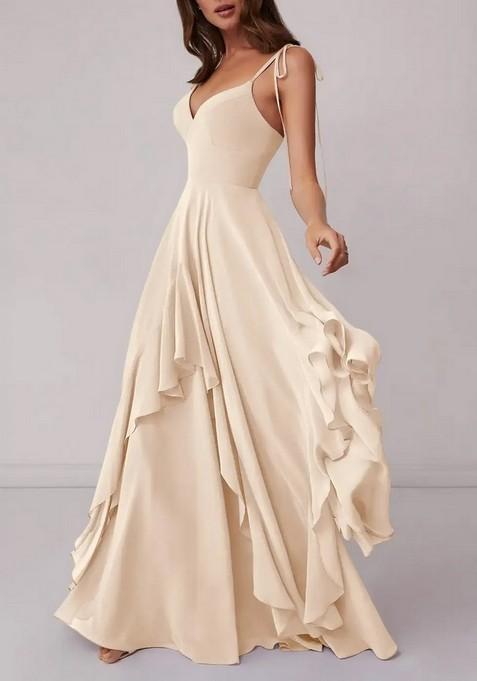 White Alabaster Tiered A-line Chiffon Gown