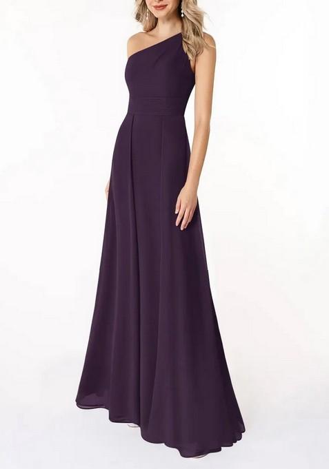 Pium A-Line Pleated One Shoulder Gown