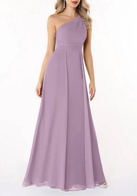 Lavender A-Line Pleated One Shoulder Gown