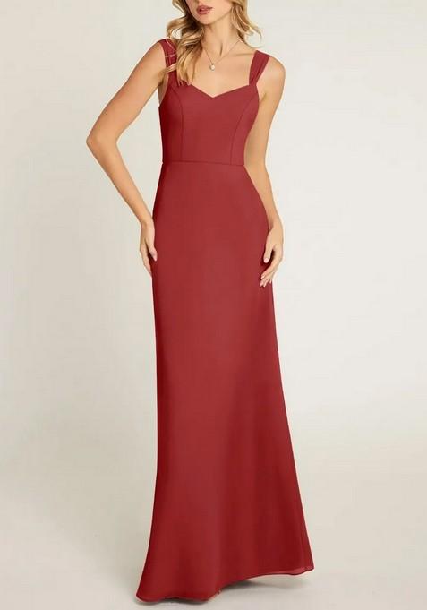 Rust Fitted Pleated Chiffon Gown