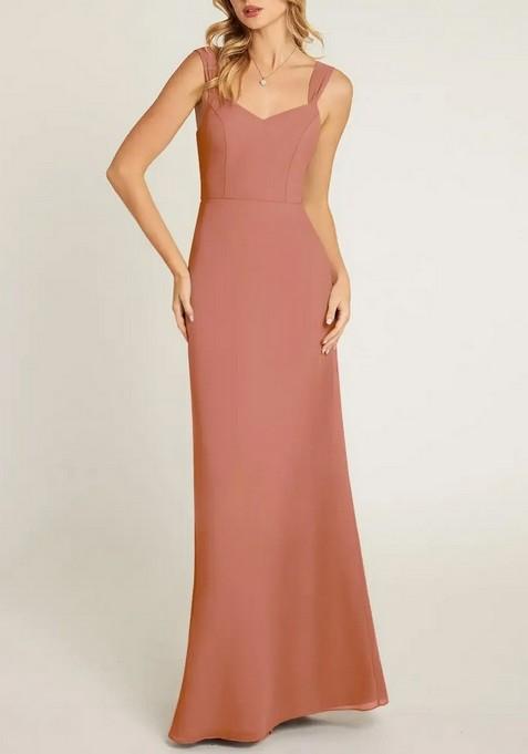 Light Brown Fitted Pleated Chiffon Gown