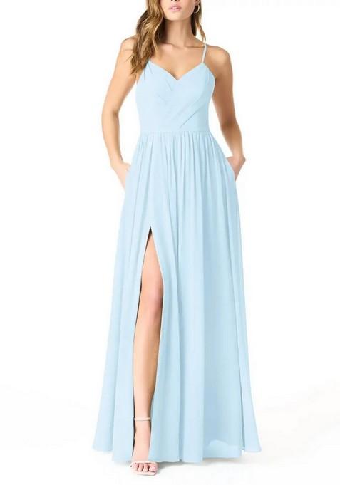 Sky Blue A-Line Pleated Chiffon Gown