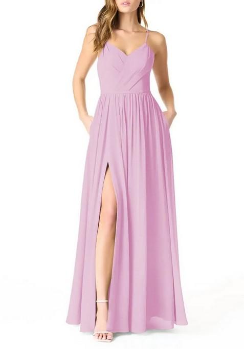 Candy Pink A-Line Pleated Chiffon Gown
