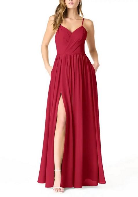 Bright Red A-Line Pleated Chiffon Gown