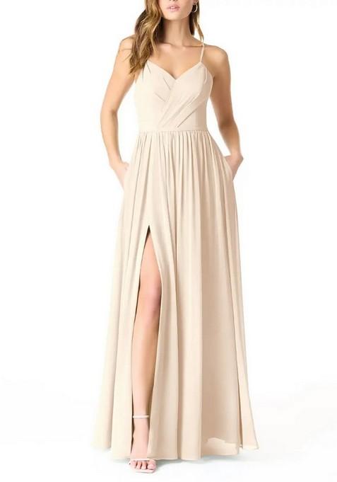 White Alabaster A-Line Pleated Chiffon Gown