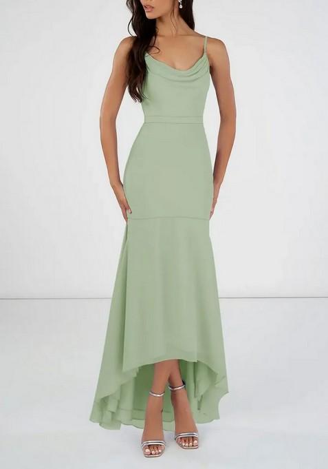 Sage Green Mermaid Scoop Cowl Gown