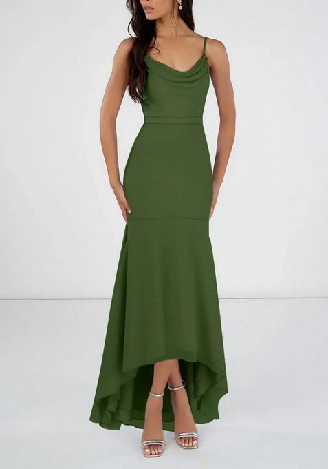 Olive Mermaid Scoop Cowl Gown