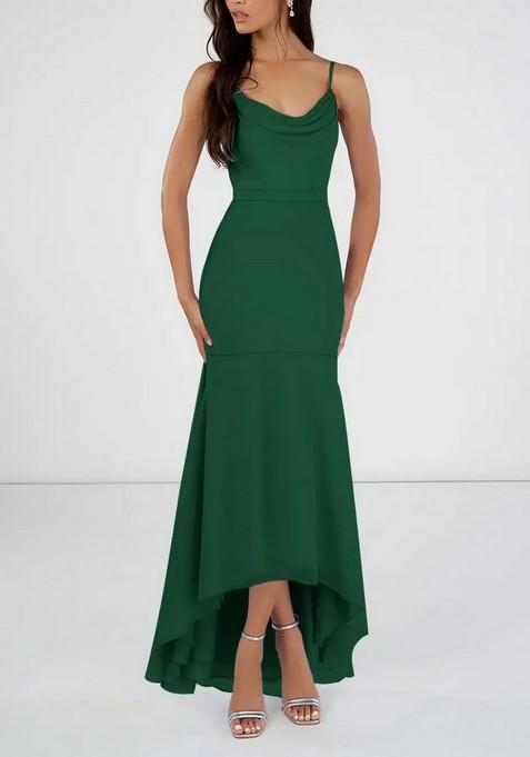 Dark Green Mermaid Scoop Cowl Gown