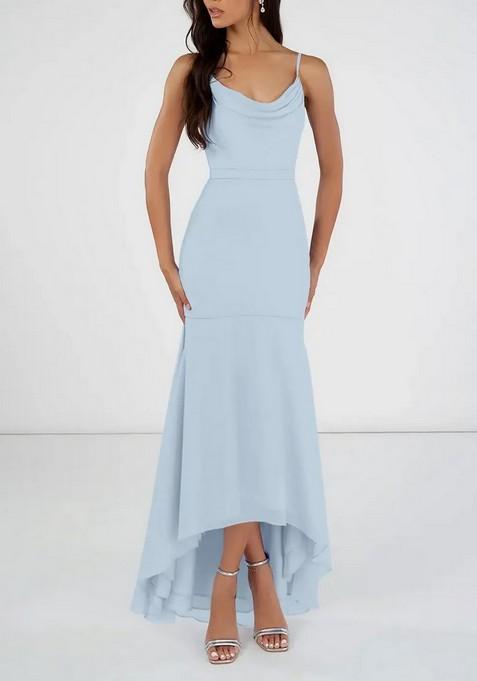 Sky Blue Mermaid Scoop Cowl Gown