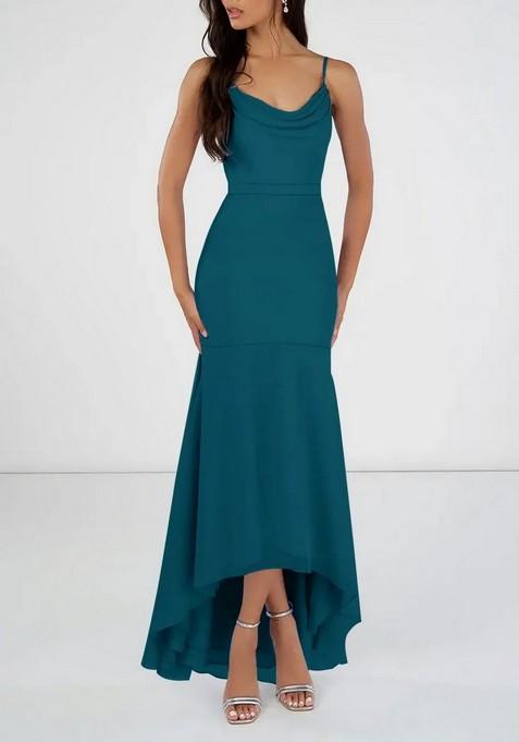 Ink Blue Mermaid Scoop Cowl Gown