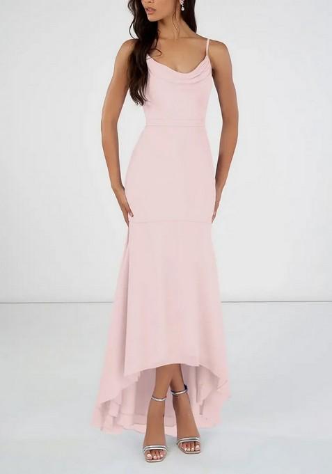 Blush Pink Mermaid Scoop Cowl Gown