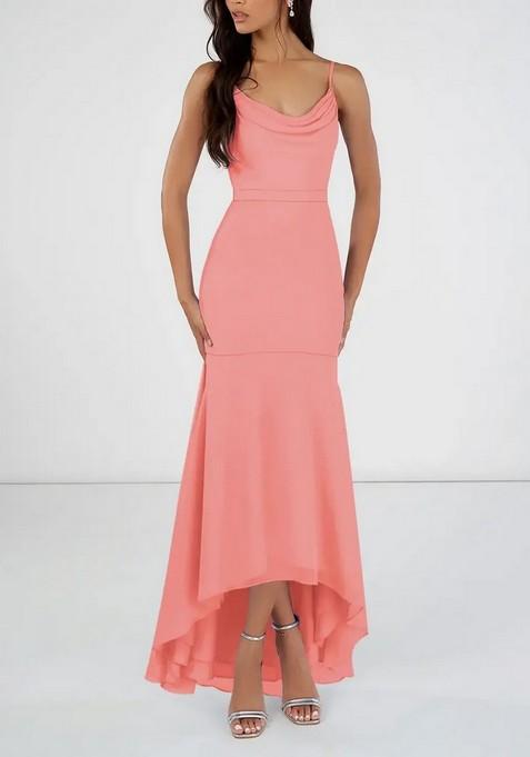 Coral Mermaid Scoop Cowl Gown