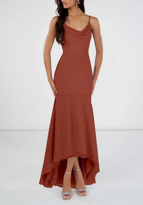 Brown Mermaid Scoop Cowl Gown