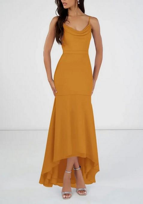 Mustard Mermaid Scoop Cowl Gown