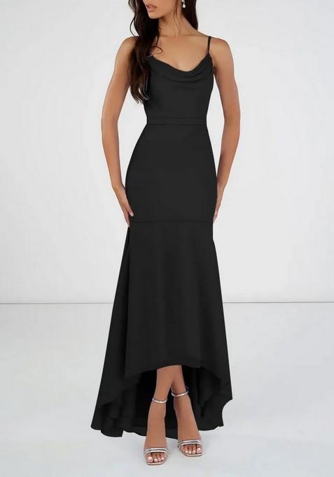 Black Mermaid Scoop Cowl Gown