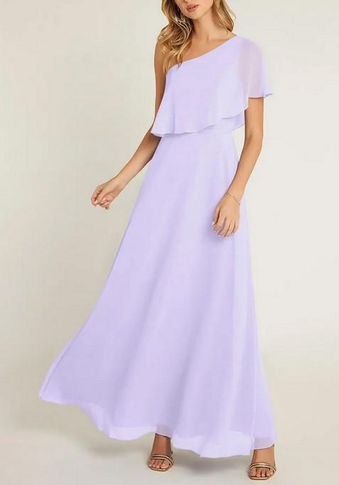 Lilac A-Line One Shoulder Chiffon Gown