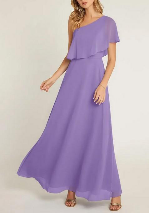 Lavender A-Line One Shoulder Chiffon Gown