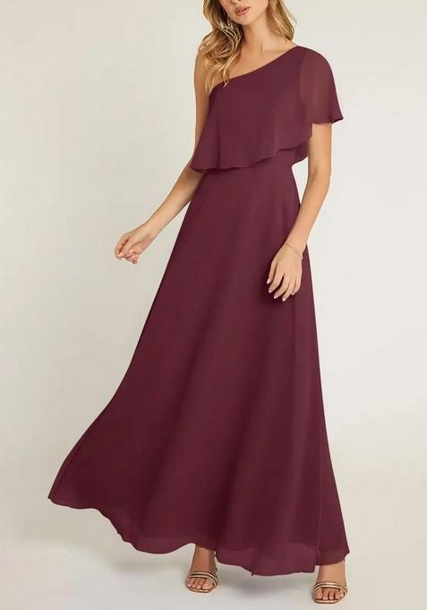 Purple A-Line One Shoulder Chiffon Gown