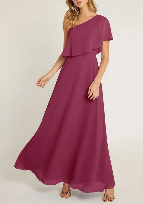 Purple A-Line One Shoulder Chiffon Gown