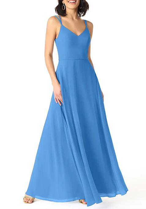 Blue Jay A-Line V-Neck Chiffon Gown
