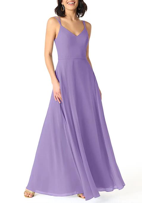 Lavender A-Line V-Neck Chiffon Gown