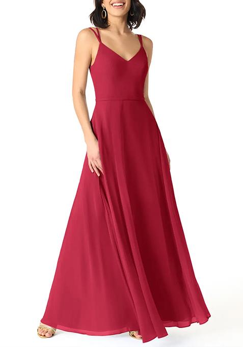 Bright Red A-Line V-Neck Chiffon Gown