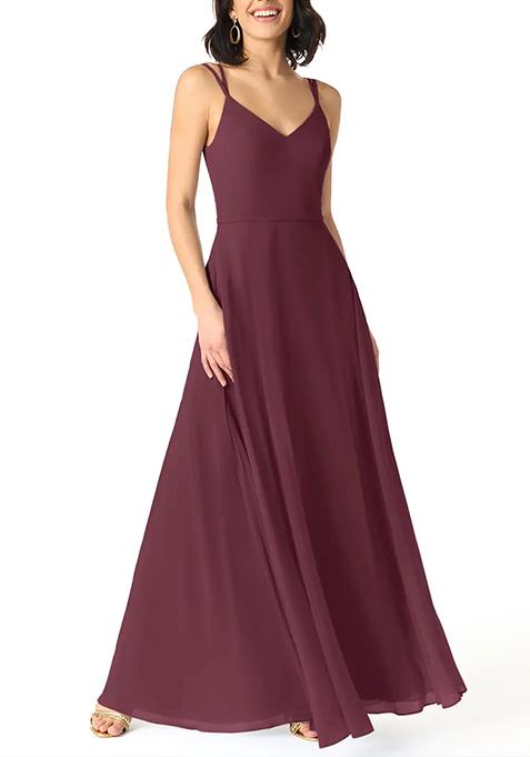 Purple A-Line V-Neck Chiffon Gown